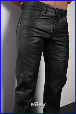 Original Black Leather Mens Classic Fit Pant Available In Buttons fly & Zip Fly
