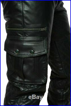 Original Cowhide Leather Quilted Cargo Pant Trouser