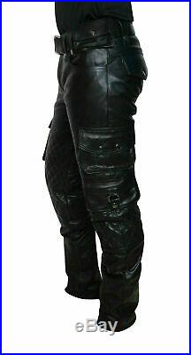 Original Cowhide Leather Quilted Cargo Pant Trouser