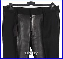 Original New Prada Presco Light Wool Mohair Blend Leather App Black Men Pants 48