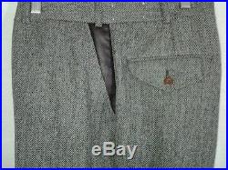 Orvis 100% Wool Men's 42 Gray Dress Pants Herringbone Lined Leather Pockets
