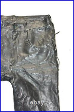 PANTERA Lace Up Men's Leather Biker Motorcycle Black Trousers Size W28 L33
