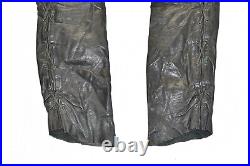 PANTERA Lace Up Men's Leather Biker Motorcycle Black Trousers Size W28 L33
