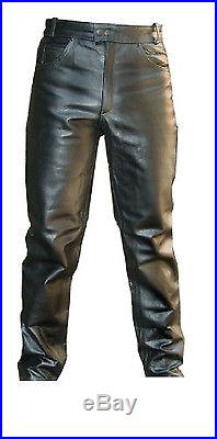 PERRINI Men's Cowhide Leather Motorcycle Riding Pants witho Knee Seams 30 46