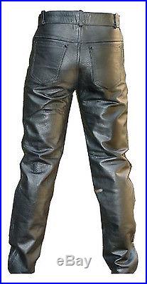 PERRINI Men's Cowhide Leather Motorcycle Riding Pants witho Knee Seams 30 46