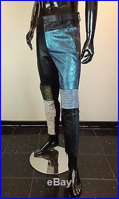 PHILLIP LIM Men's Multicolor Glitter-Effect Panel Leather Motorcycle Pant NWT