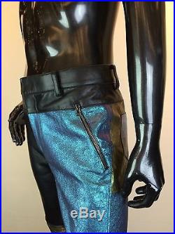 PHILLIP LIM Men's Multicolor Glitter-Effect Panel Leather Motorcycle Pant NWT