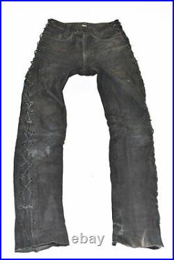 POLO Men's Leather Lace Up Biker Motorcycle Black Trousers Pants Size W28 L35