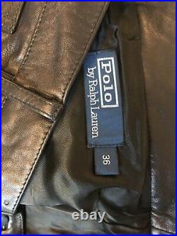 POLO RALPH LAUREN BLACK LEATHER PANTS MENS 36, Made In Italy, Perfect Condition