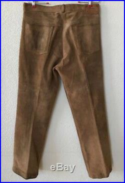 POLO Ralph Lauren Brown Suede Leather Pants Lined Dungarees Mens sz 32 RARE
