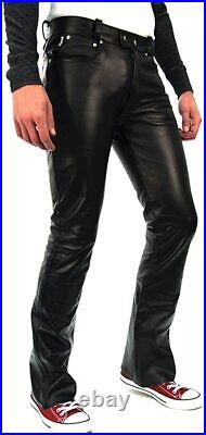 Pant Jeans Leather Mens Style Real Trouser Tight Biker Genuine pockets Black 81