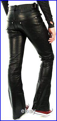 Pant Jeans Leather Mens Style Real Trouser Tight Biker Genuine pockets Black 81
