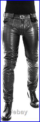 Pant Jeans Leather Mens Style Real Trouser Tight Biker Genuine pockets Black 96