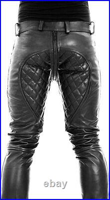 Pant Jeans Leather Mens Style Real Trouser Tight Biker Genuine pockets Black 96