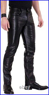 Pant Leather Jeans Style Men's Pants Men Motorbike Real Trousers Waist Black 2