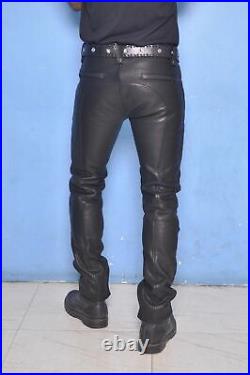 Pant Leather Jeans Style Men's Pants Men Motorbike Real Trousers Waist Black 35
