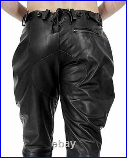 Pant Leather Jeans Style Pants Mens Real Trouser Motorcycle Waist Thick Black 6