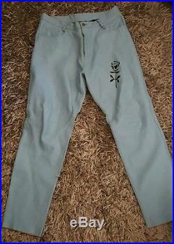 Pegasus Men's Leather Pants. Powder blue. Vintage. Inlay design. 1980s Sz 42