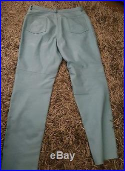 Pegasus Men's Leather Pants. Powder blue. Vintage. Inlay design. 1980s Sz 42