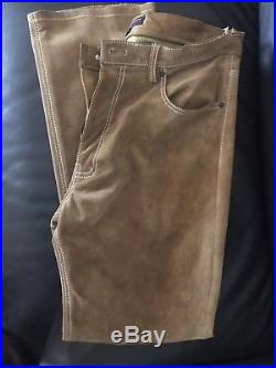 Polo Jeans Ralph Lauren Vintage 1967 Suede Genuine Leather Brown Men Pant 34