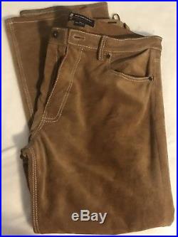 Polo Jeans Ralph Lauren Vintage 1967 Suede Genuine Leather Brown Men Pant 34