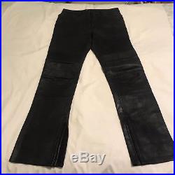 Polo Ralph Lauren 100% Black Leather Motorcycle Vintage Men's Pants 32x34