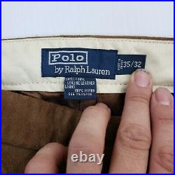 Polo Ralph Lauren 35x32 Heavy Suede Thick Cowboy Leather Pants Mens Brown RRL