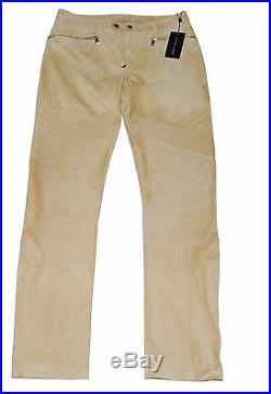Polo Ralph Lauren Black Label Men Suede Leather Moto Zip Pants Beige Tan 36/32