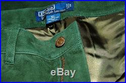 Polo Ralph Lauren Men Vintage Suede Leather Trouser Jean Pant Hunter Green 34/30