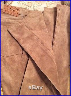 Polo Ralph Lauren Men Vintage Suede Leather Trouser Jean Pants 34x35