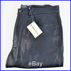 Polo Ralph Lauren Men's Navy Blue Leather Pant Jean Denim 34x34 RRL NWT $1200