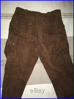 Polo Ralph Lauren Mens Pants Half Lined Brown Suede Leather Cargo 34 X 32 RRL