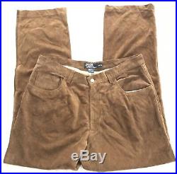 Polo Ralph Lauren Mens Size 38 x 34 Brown 100% Suede Leather Slim Straight Pants