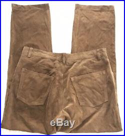 Polo Ralph Lauren Mens Size 38 x 34 Brown 100% Suede Leather Slim Straight Pants