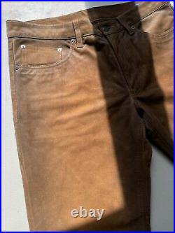 Polo Ralph Lauren Roughout Suede Leather Pants Size 32x34 34x34 Brown Slim Fit