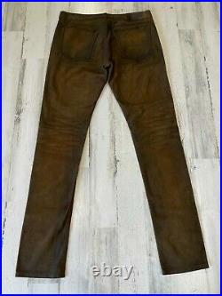 Polo Ralph Lauren Roughout Suede Leather Pants Size 32x34 34x34 Brown Slim Fit
