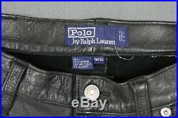 Polo Ralph Lauren Vintage Genuine Leather 5 Pocket Pants Mens 34x30 Black