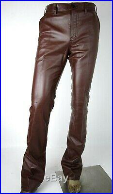 Prada Men's Burgundy Leather Pants EU 48 R / US 32 UPP190