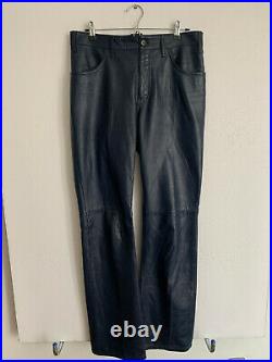 Prada Navy Blue Leather Pants Size 52