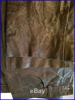 Pre-Owned Diesel Mens Black Gold Leather Chocolate Brown Lambskin Pants Size 32