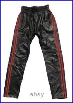 Prowler Red Leather Sports Joggers Striped Men Pants Elastic Waistband Black/Red