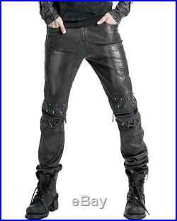 Punk Rave Mens Faux Leather Jeans Pants Black Goth Dieselpunk Spike Trousers