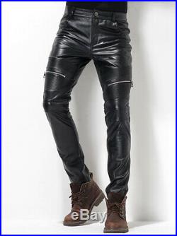 Pure buffalo leather mens pant black genuine leather jeans