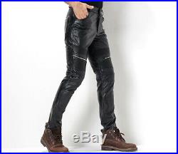 Pure buffalo leather mens pant black genuine leather jeans