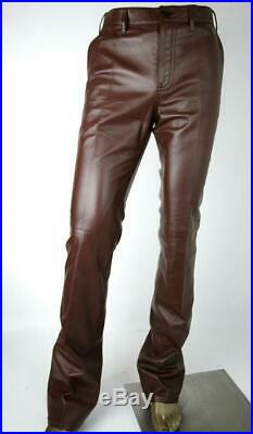 Pure buffalo leather mens pant chocolate brown genuine leather jeans