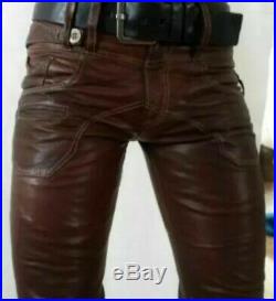 Pure leather mens new style pant genuine buffalo skin motorbike style pant