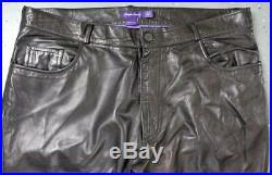 Purple Label Ralph Lauren Mens Black Soft Lambskin Leather Pants Size 38 x 34