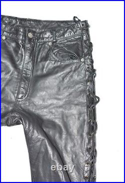 RABERG Men's Lace Up Leather Biker Motorcycle Black Trousers Pants Size W30 L31