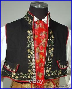 RARE Czech Man's Folk Costume Policka embroidered vest shirt pants leather belt