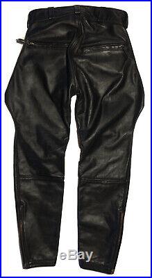 RARE LANGLITZ Rangers Cowhide BLACK Leather Motorcycle Breeches PANTS! 32X30